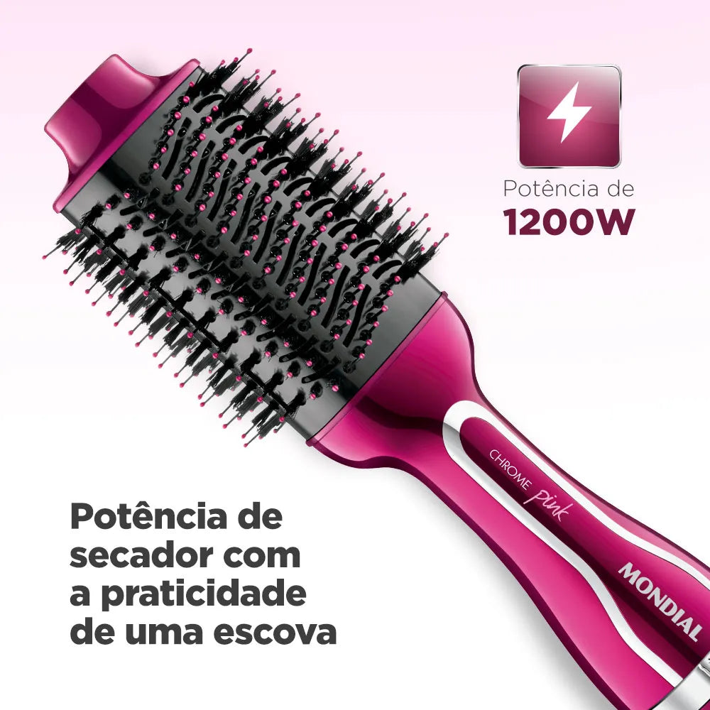 Escova Secadora Mondial Chrome Pink 1200W ES-04