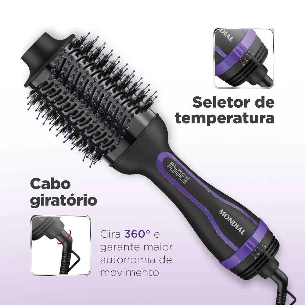 Escova Secadora Mondial Preto e Roxo 1200W ES-08