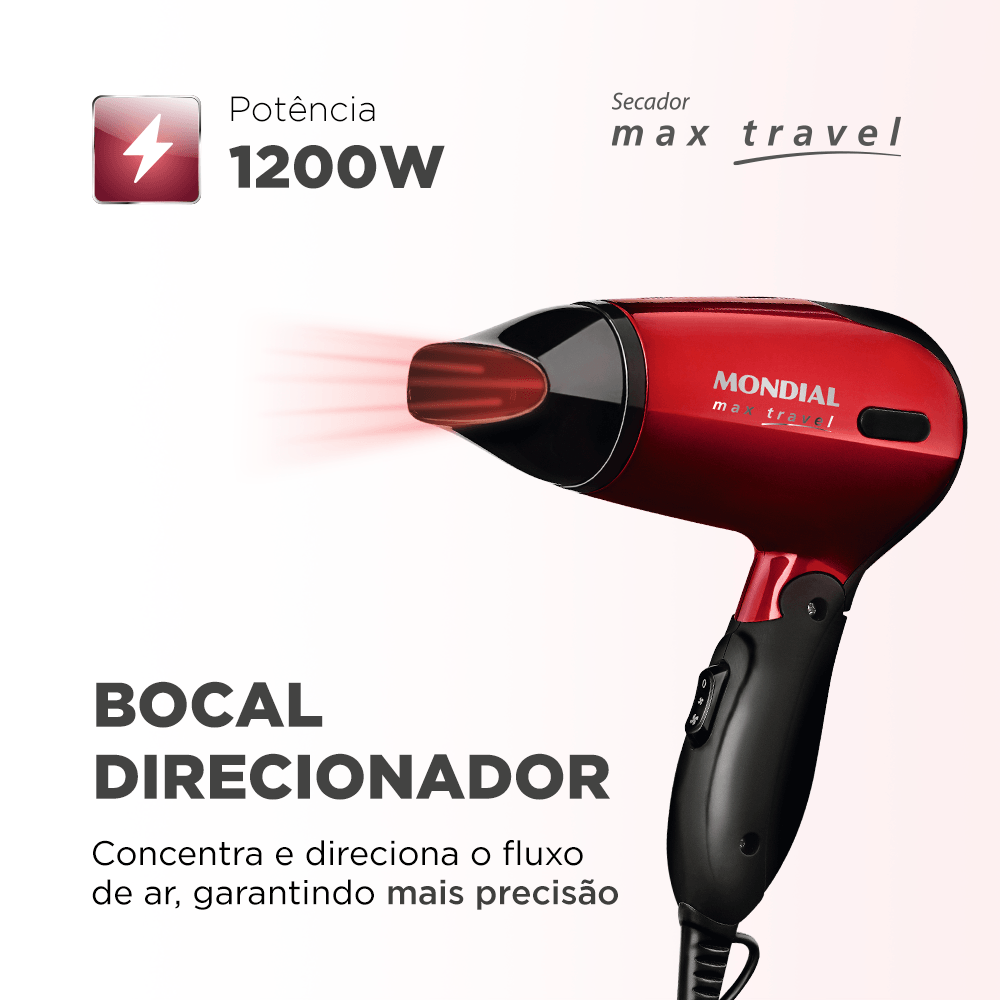 Secador Maxis Travel Mondial Vermelho e Preto 1200W SC-10