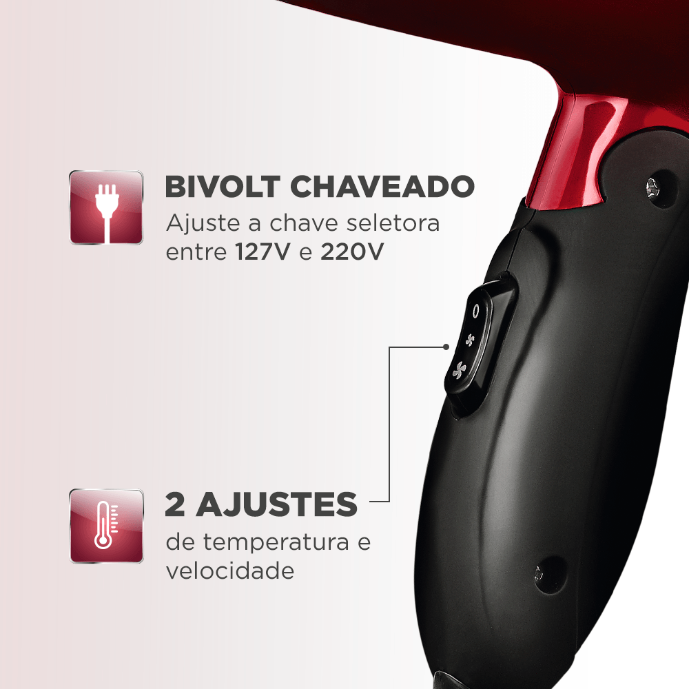 Secador Maxis Travel Mondial Vermelho e Preto 1200W SC-10