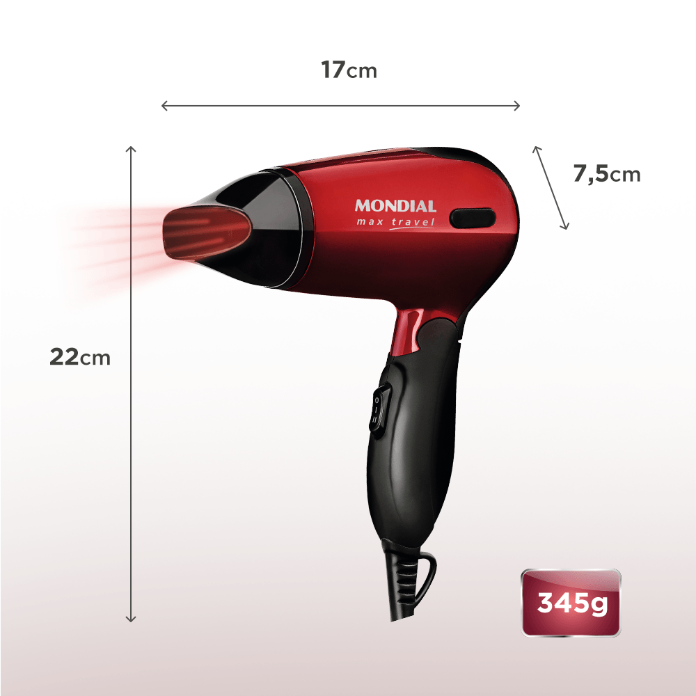 Secador Maxis Travel Mondial Vermelho e Preto 1200W SC-10