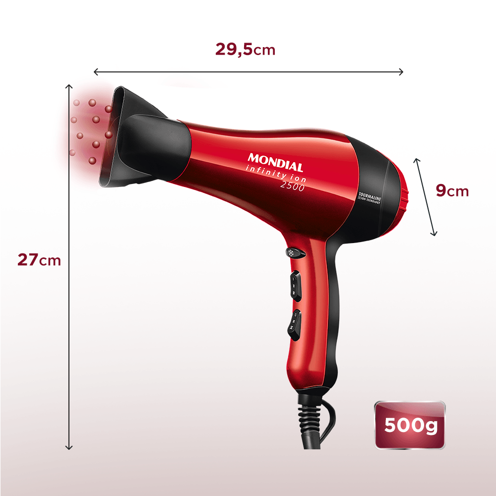 Secador Infinity 2500 Mondial Vermelho e Preto 1900W SC-12