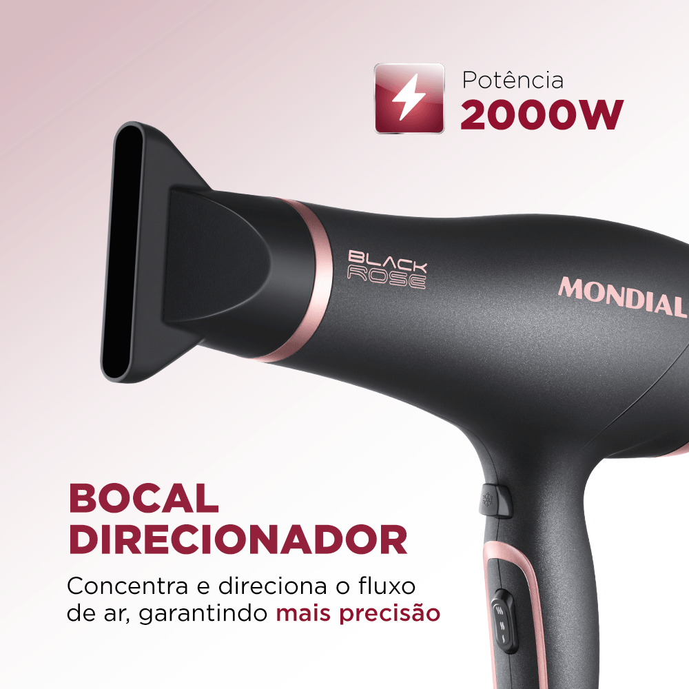 Secador de Cabelos Mondial Preto e Golden Rose 2000W SC-37