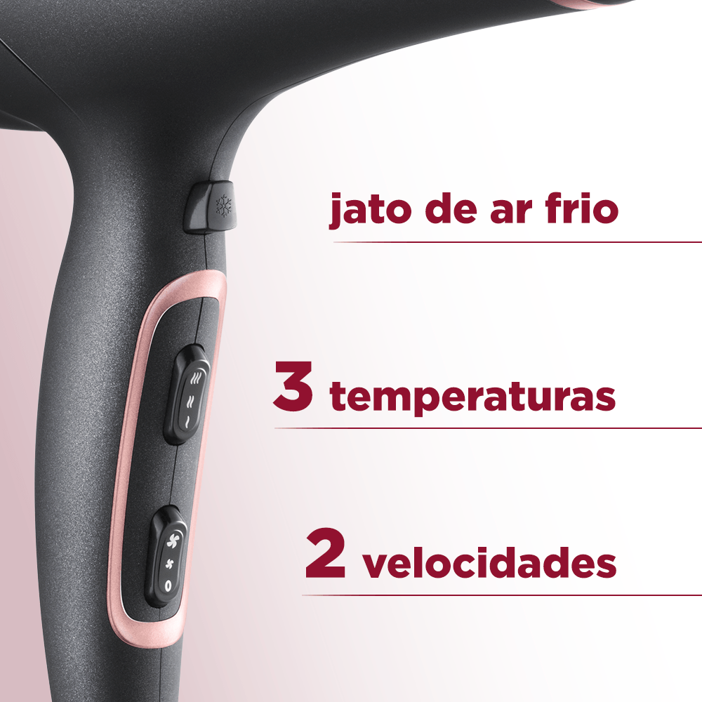 Secador de Cabelos Mondial Preto e Golden Rose 2000W SC-37