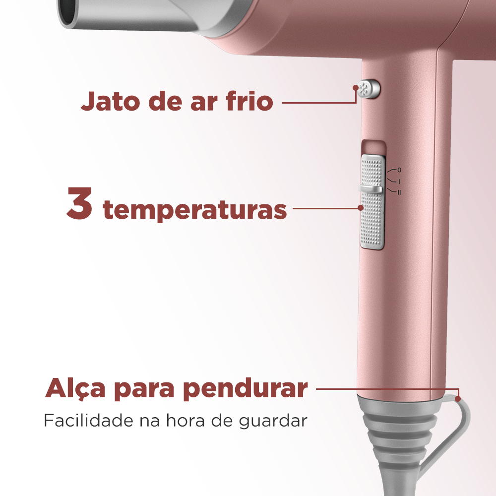 Secador de Cabelos Compact Turbo Mondial Golden Rose 1900W SC-38-GR