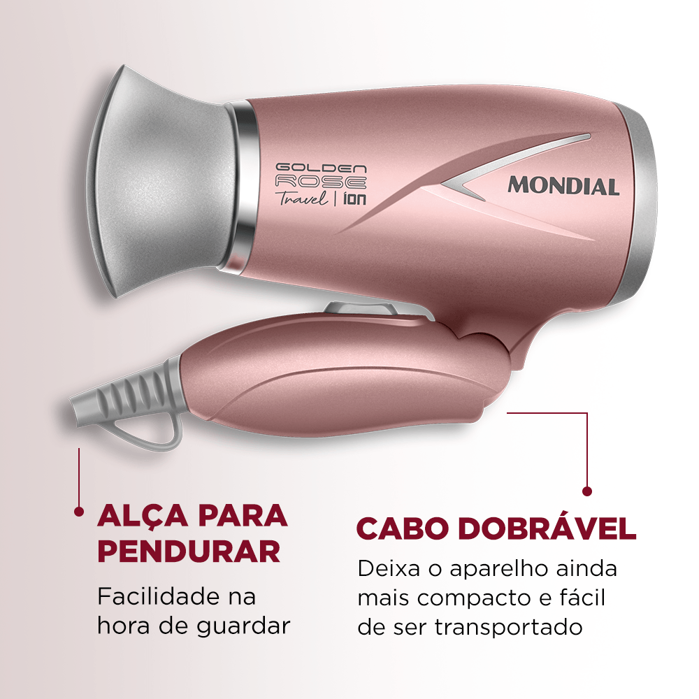 Secador de Cabelos Travel Mondial Golden Rose 1200W SC-47-GR