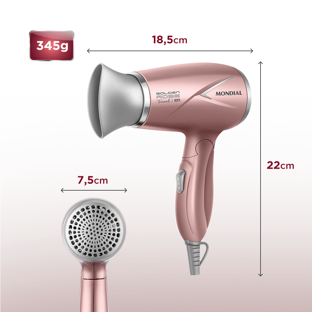 Secador de Cabelos Travel Mondial Golden Rose 1200W SC-47-GR