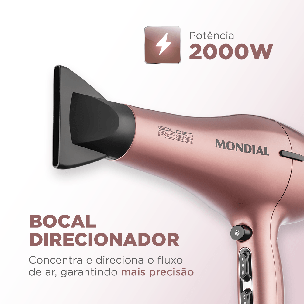 Secador de Cabelos Profissional Mondial Golden Rose 2000W SCP-01