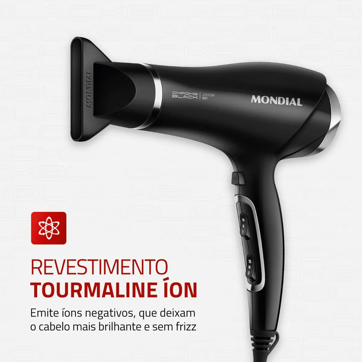 Secador de Cabelos Mondial Preto e Cromado Prata 2000W SCN-04