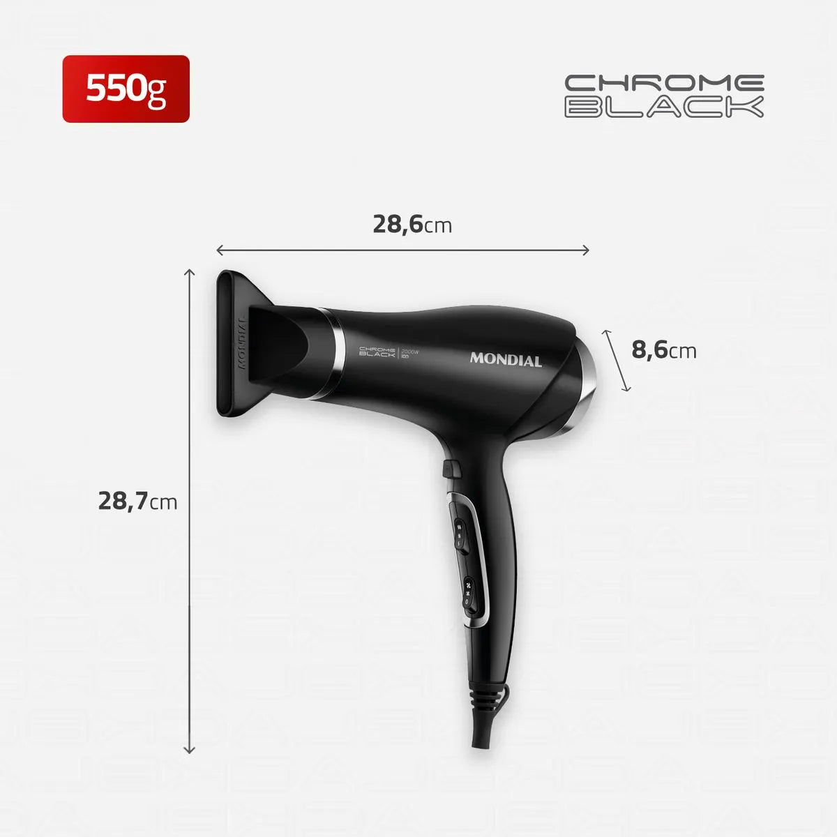 Secador de Cabelos Mondial Preto e Cromado Prata 2000W SCN-04