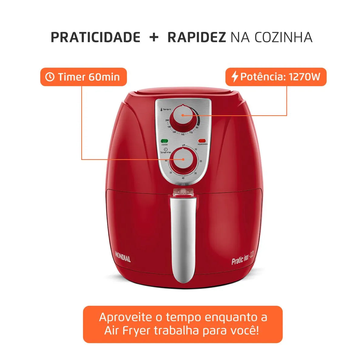 Fritadeira Sem Óleo Air Fryer 3,2L Mondial- AF-34-R