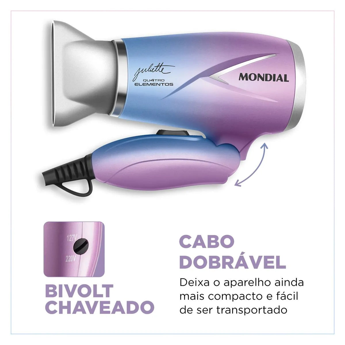 Secador de Cabelo By Juliette Mondial Azul e Rosa 1200W SCT-JU-03