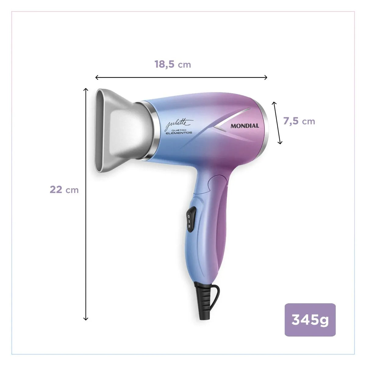 Secador de Cabelo By Juliette Mondial Azul e Rosa 1200W SCT-JU-03