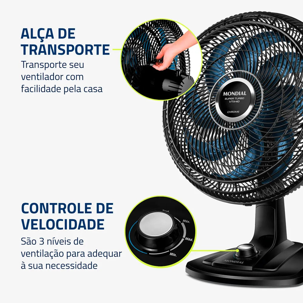 Ventilador de Mesa Mondial Turbo 8 Pás VTX-40-CHROME