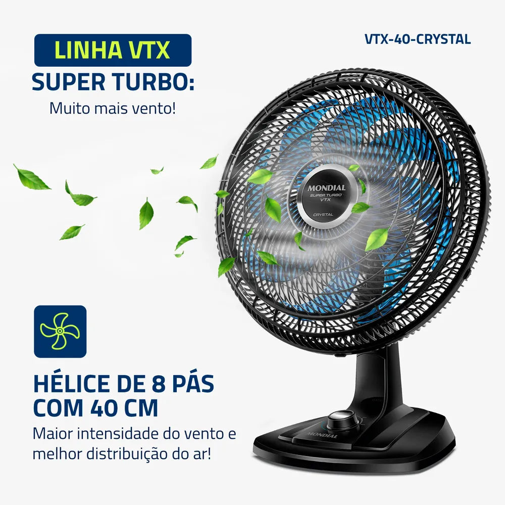 Ventilador de Mesa Super Turbo 8 Pás Mondial- VTX-40-CRYSTAL
