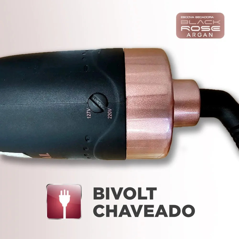 Escova Secadora Argan Mondial Preto e Golden Rose 1200W ES-14-BI