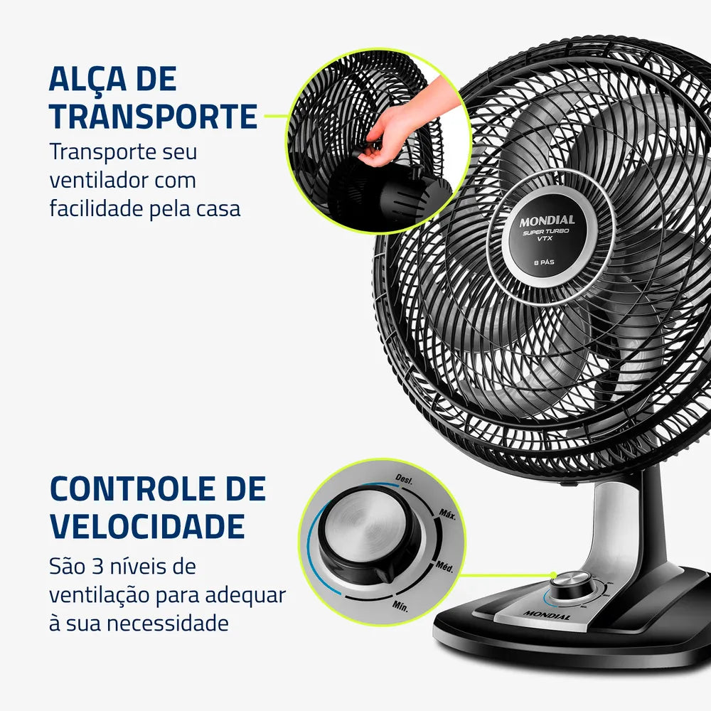 Ventilador de Mesa Mondial Turbo 8 Pás VTX-40-8P