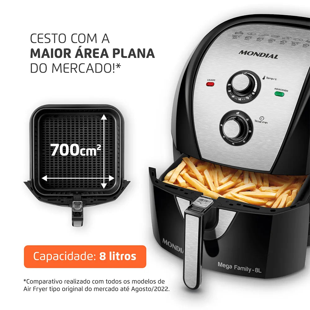 Fritadeira Sem Óleo Air Fryer 8L Mondial Preto Inox 1900W AFN-80-BI