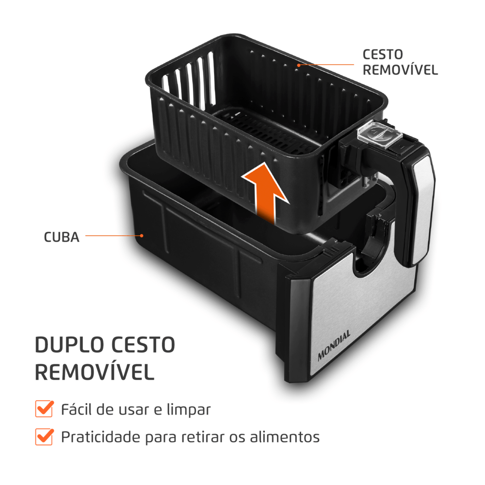 Fritadeira Air Fryer Dual Duplo Cesto 8L Mondial AFD-01-BI