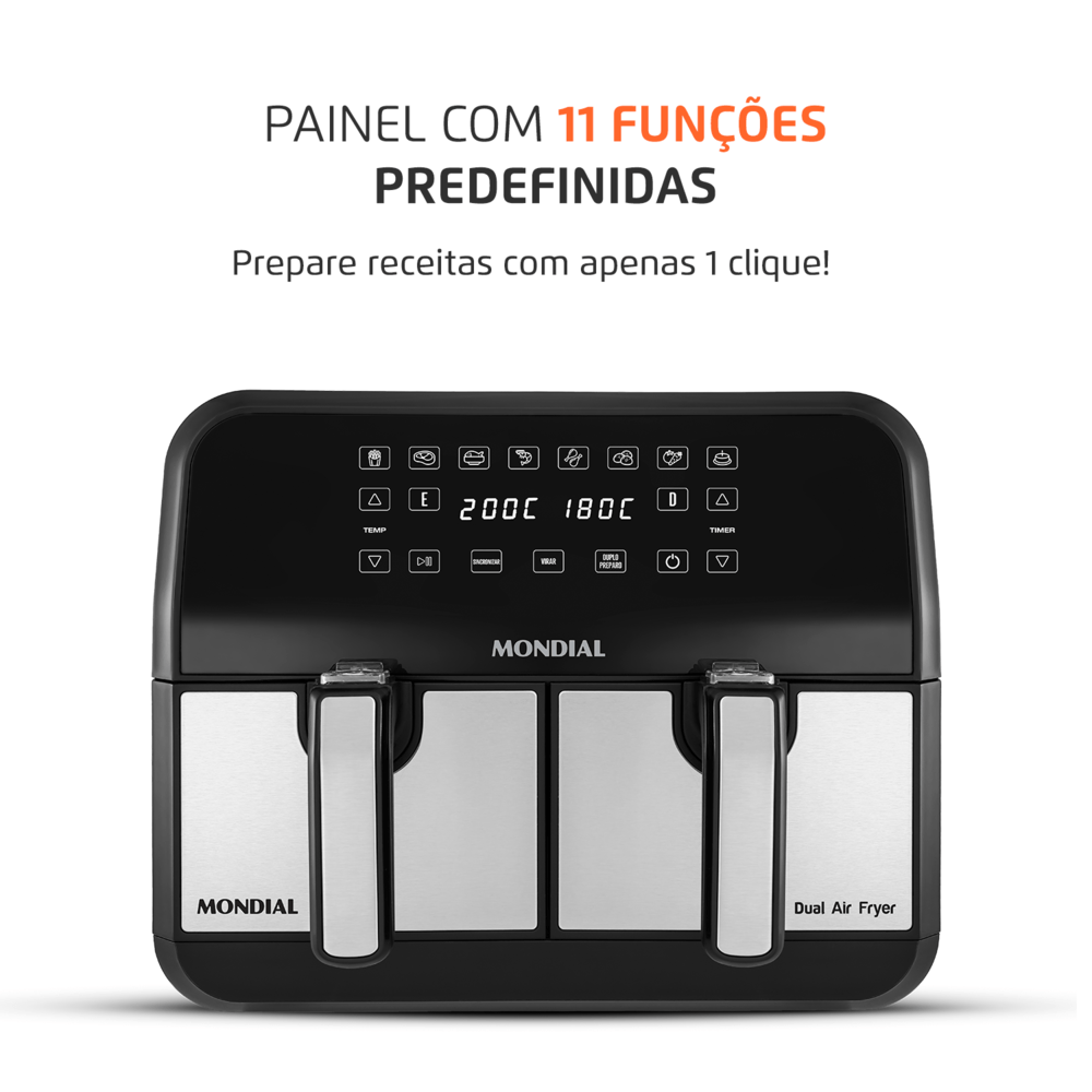 Fritadeira Air Fryer Dual Duplo Cesto 8L Mondial AFD-01-BI