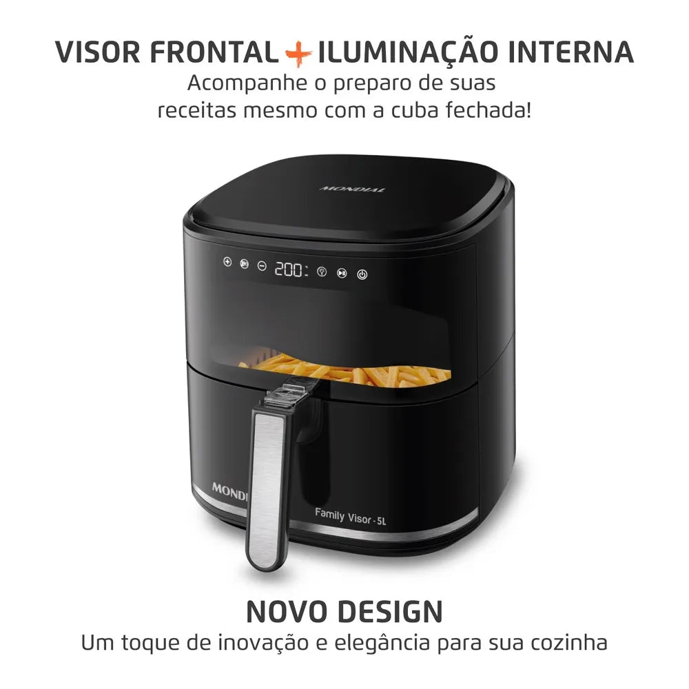 Fritadeira Sem Óleo Air Fryer Digital 5L Mondial Preto 2000W- AF-50-DV