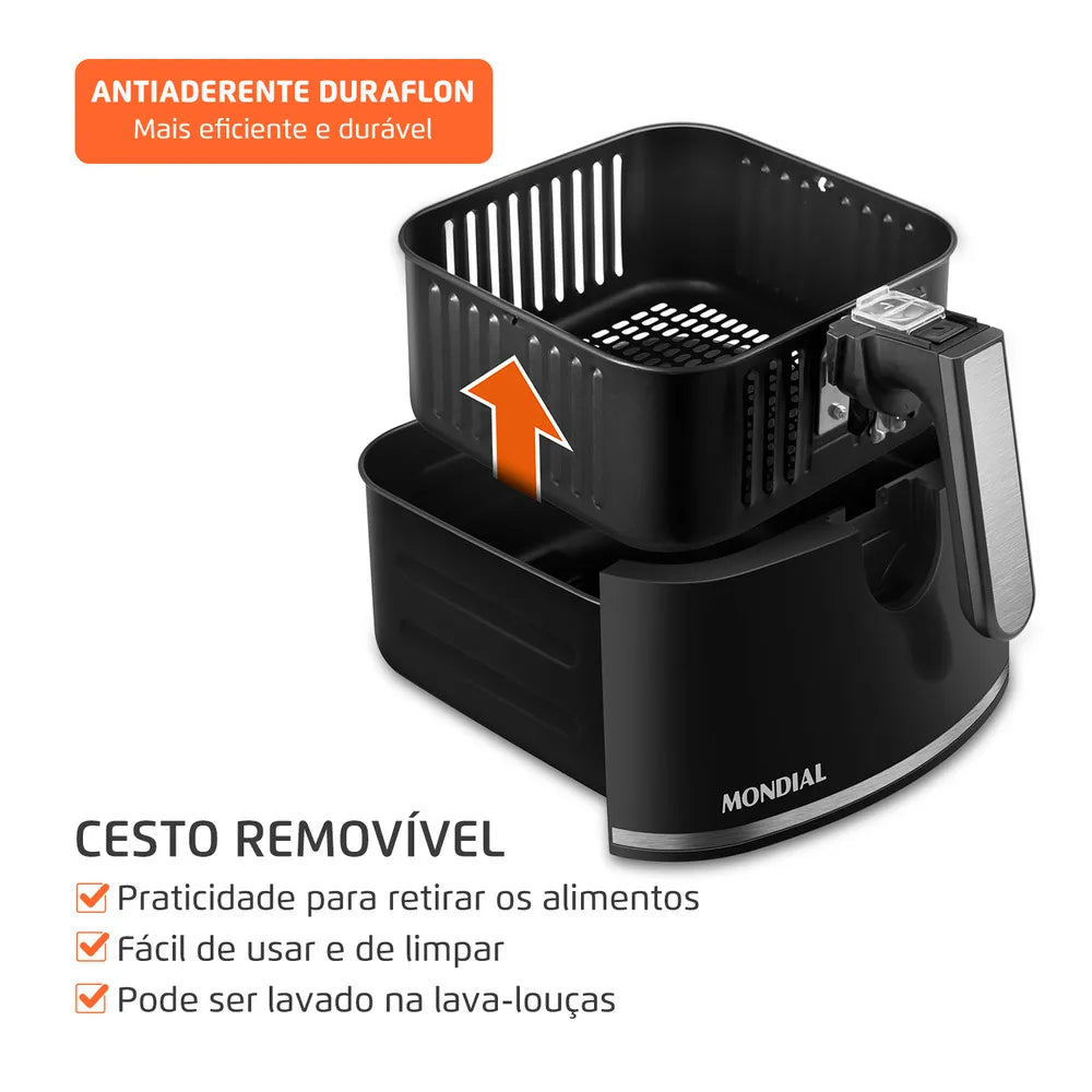 Fritadeira Sem Óleo Air Fryer Digital 5L Mondial Preto 2000W- AF-50-DV