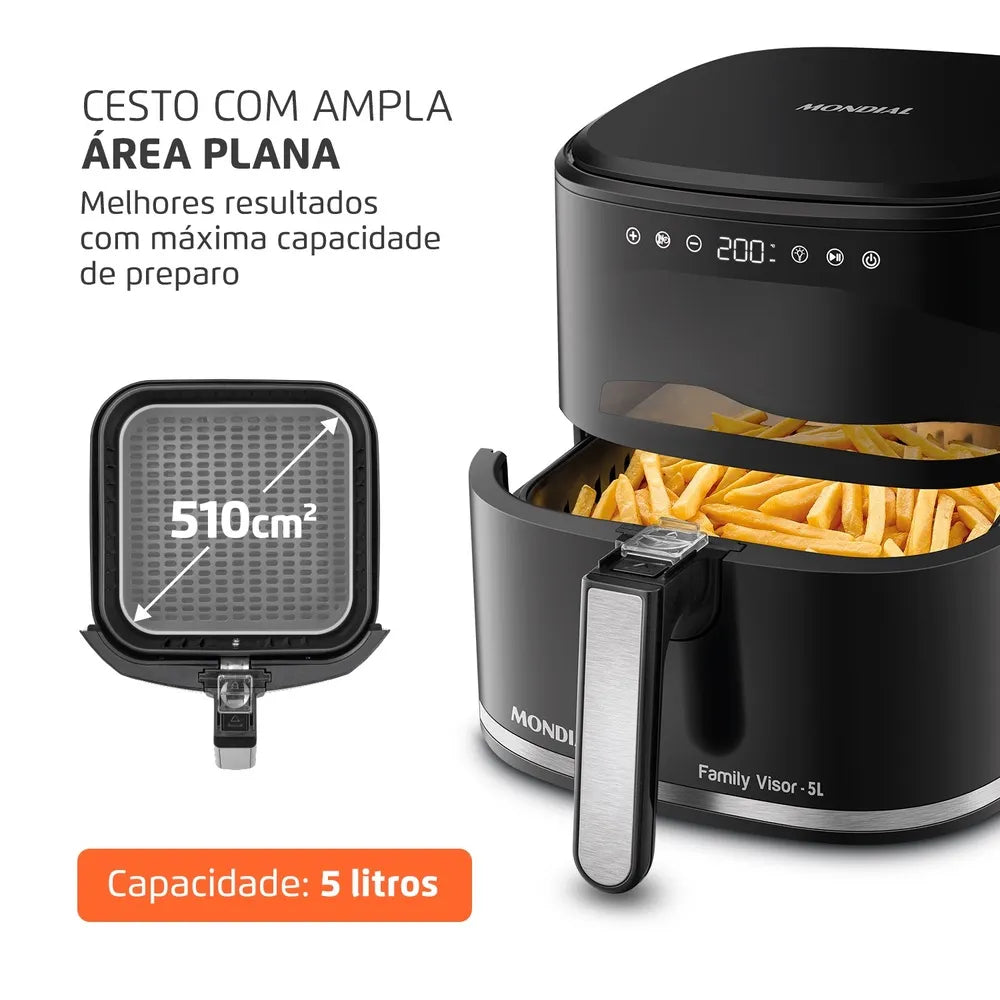 Fritadeira Sem Óleo Air Fryer Digital 5L Mondial Preto 2000W- AF-50-DV