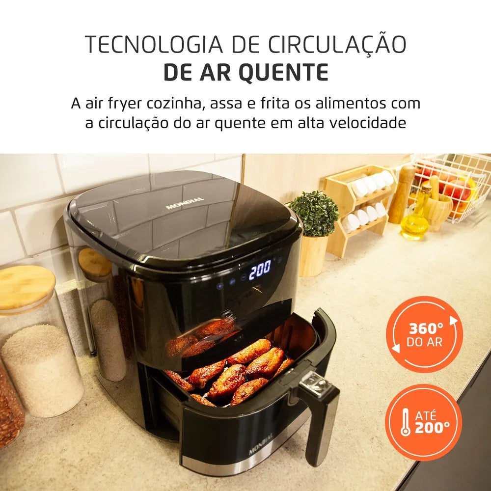 Fritadeira Sem Óleo Air Fryer Digital 5L Mondial Preto 2000W- AF-50-DV