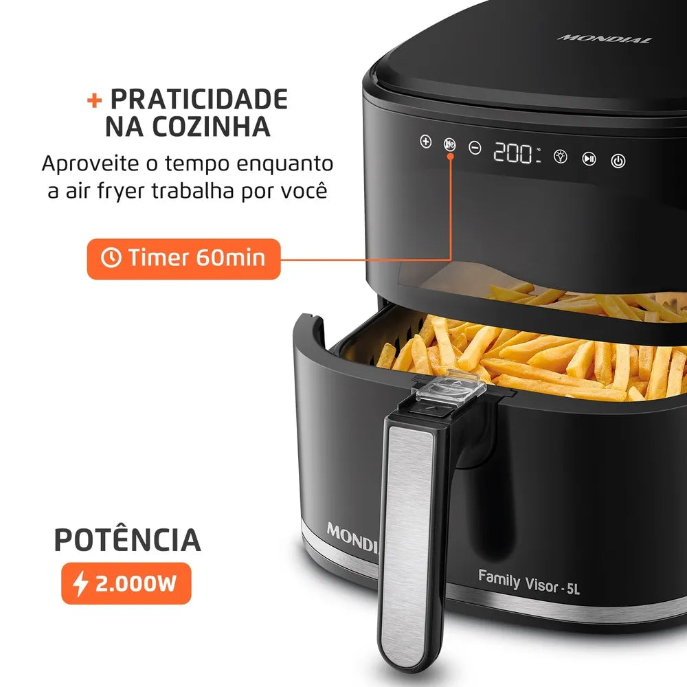 Fritadeira Sem Óleo Air Fryer Digital 5L Mondial Preto 2000W- AF-50-DV