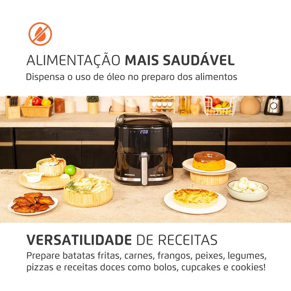Fritadeira Sem Óleo Air Fryer Digital 5L Mondial Preto 2000W- AF-50-DV