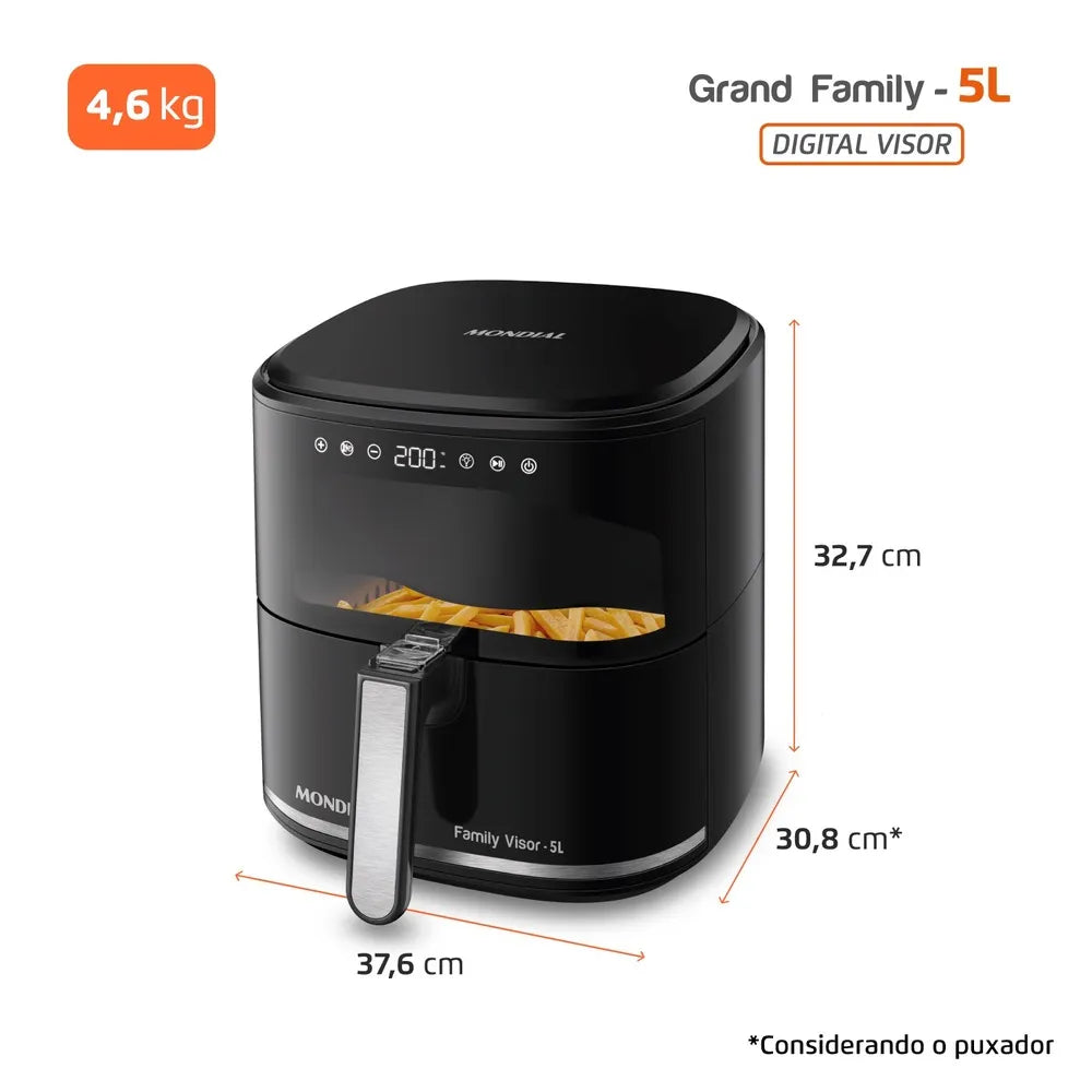 Fritadeira Sem Óleo Air Fryer Digital 5L Mondial Preto 2000W- AF-50-DV