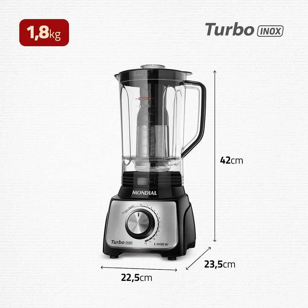 Liquidificador Mondial Turbo Inox 3L L-1100-BI