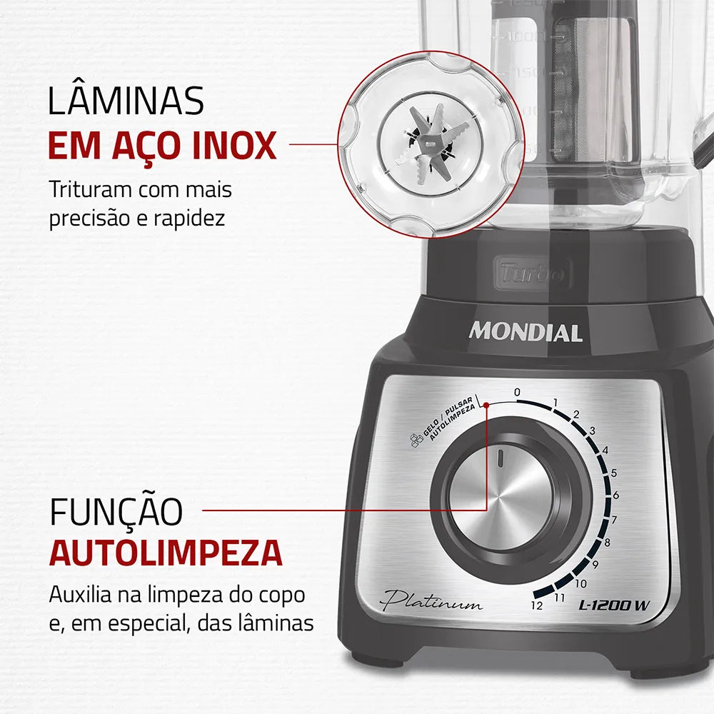 Liquidificador Mondial Turbo Platinum L-1200-PI