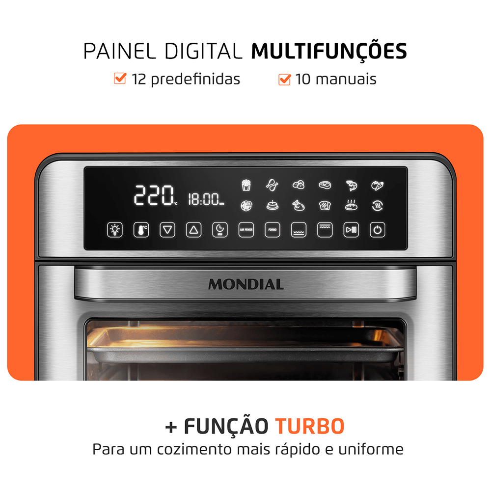 Fritadeira Air Fryer Forno Oven Digital 25L Mondial Preto/Inox 2000W - AFO-25L-BI