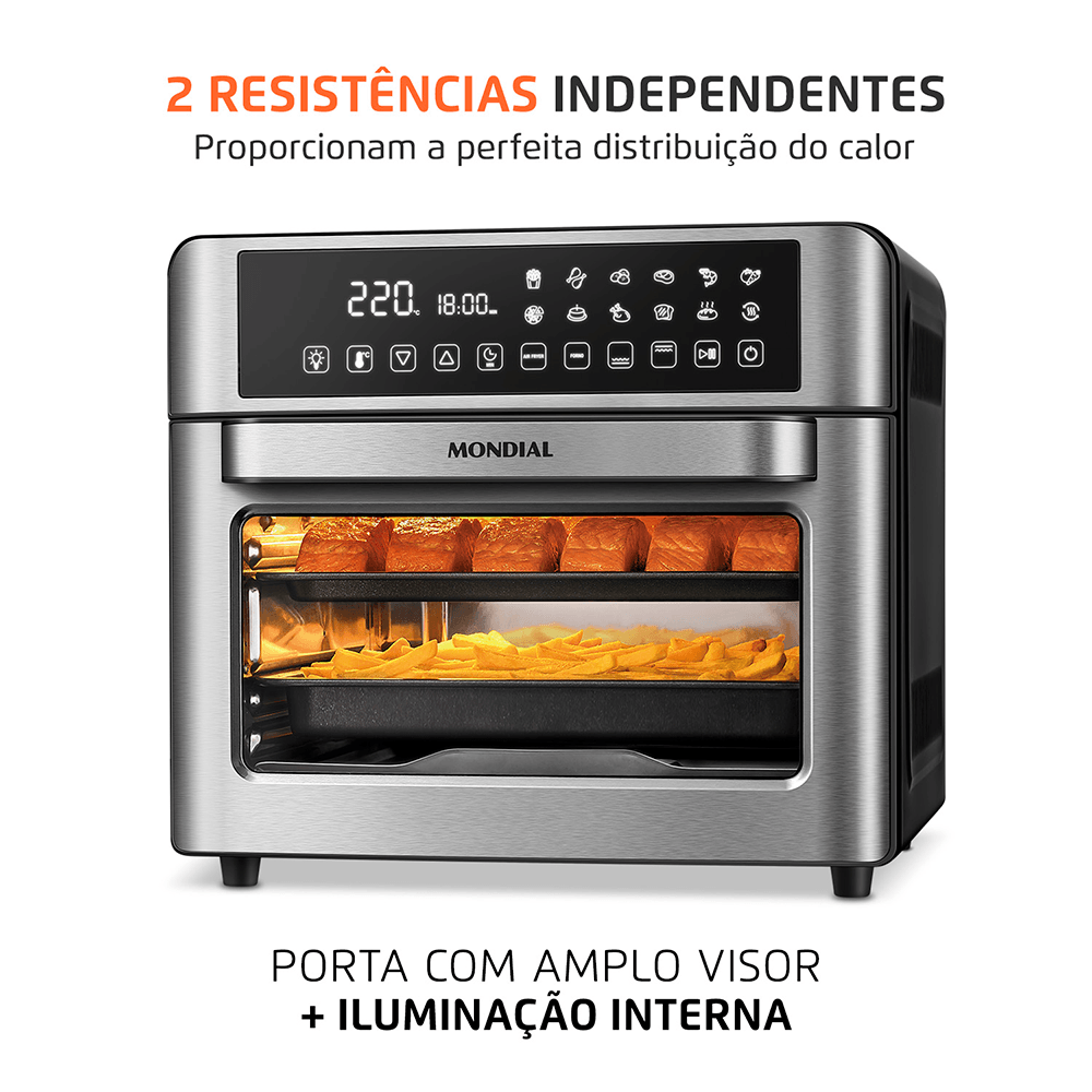 Fritadeira Air Fryer Forno Oven Digital 25L Mondial Preto/Inox 2000W - AFO-25L-BI