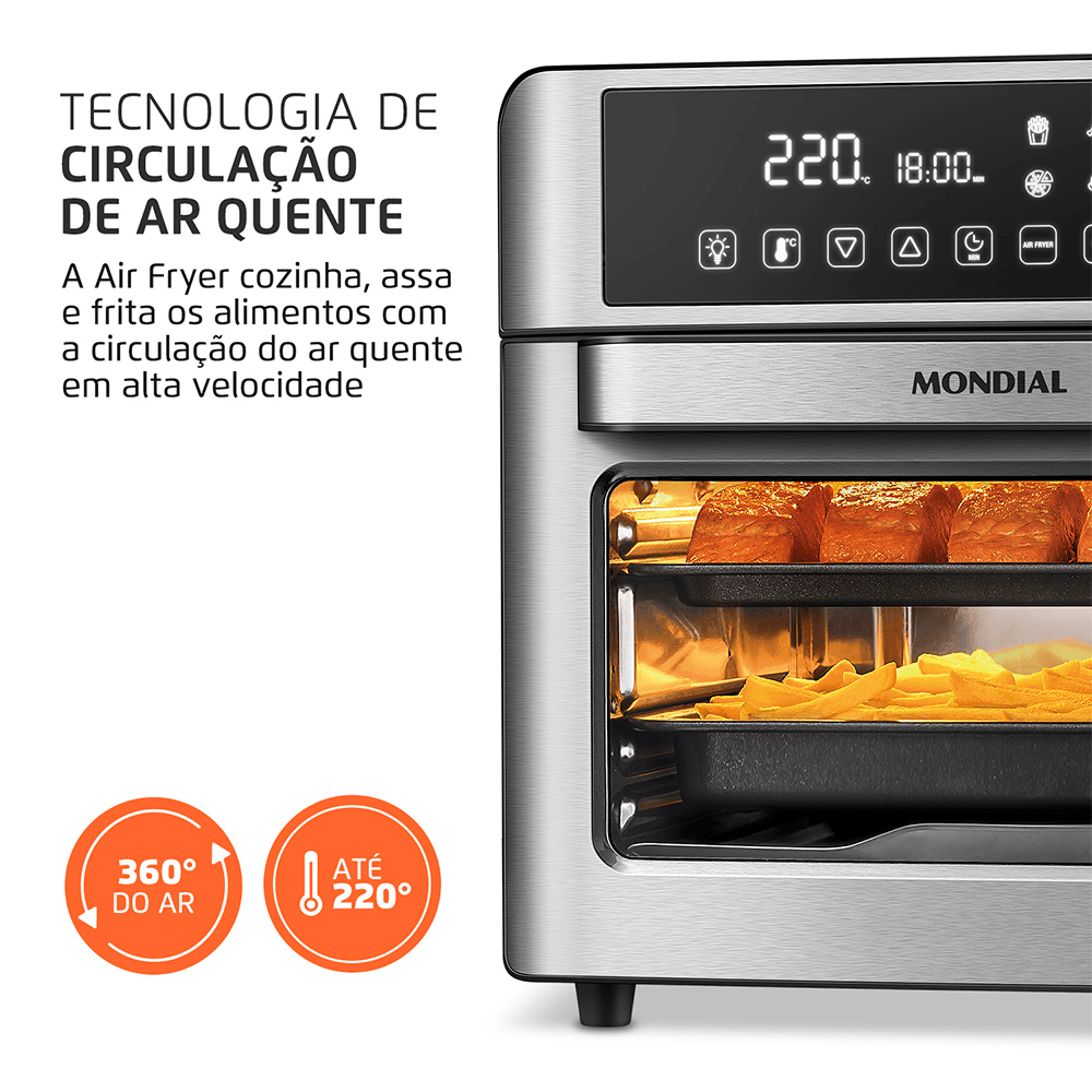 Fritadeira Air Fryer Forno Oven Digital 25L Mondial Preto/Inox 2000W - AFO-25L-BI
