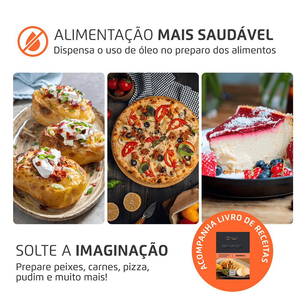 Fritadeira Air Fryer Forno Oven Digital 25L Mondial Preto/Inox 2000W - AFO-25L-BI