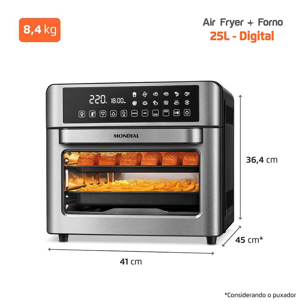 Fritadeira Air Fryer Forno Oven Digital 25L Mondial Preto/Inox 2000W - AFO-25L-BI