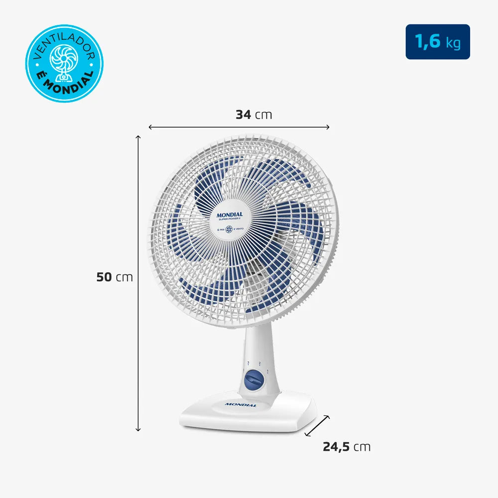 Ventilador de Mesa 30cm Super Power II Mondial Branco 60W - NVSP-30-W2