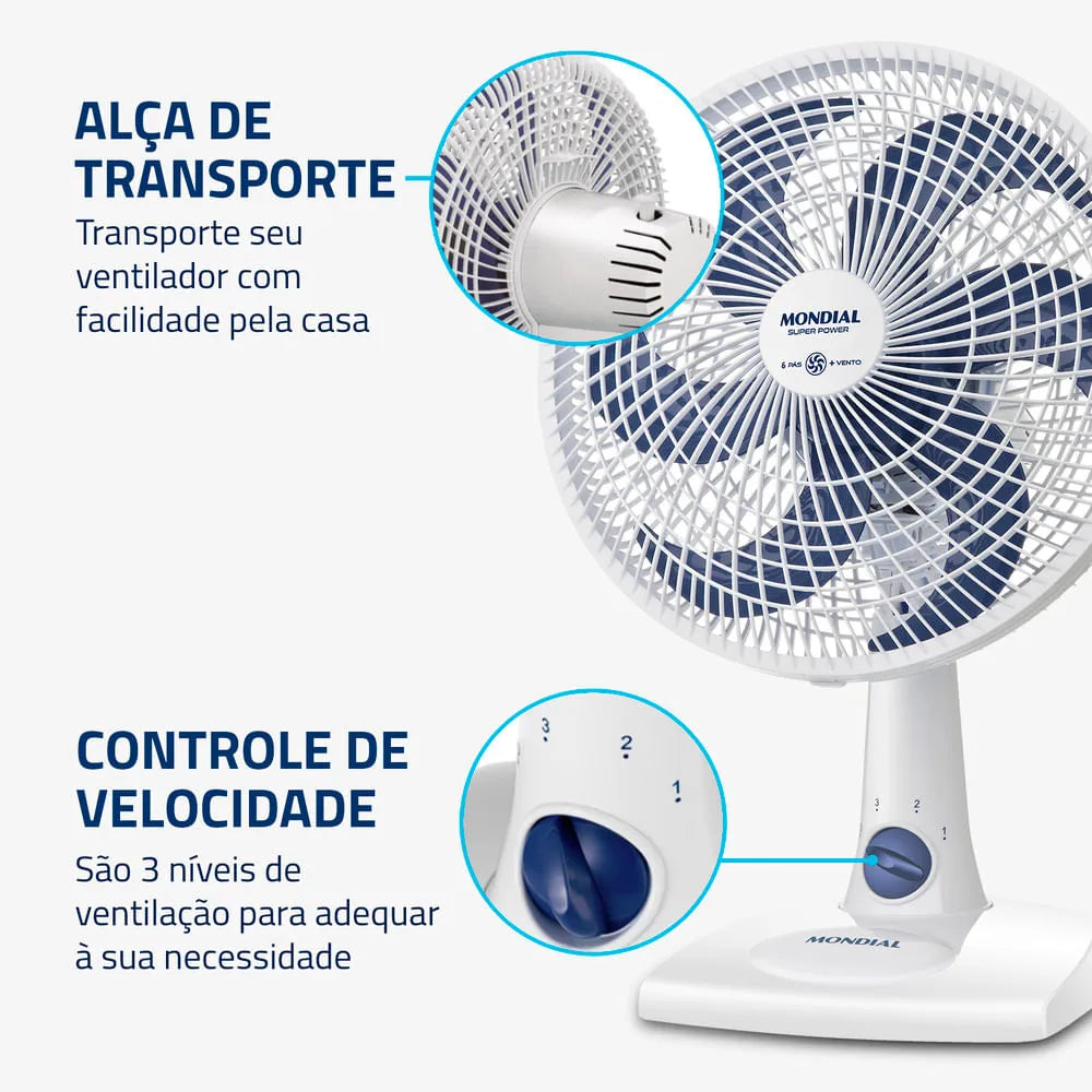Ventilador de Mesa Mondial 6 pás VSP-30-W