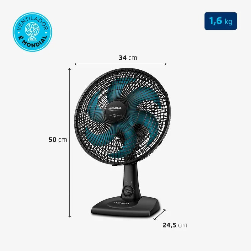 Ventilador de Mesa 30cm Super Power II Mondial Preto/Azul Petróleo 60W - NVSP-30-AP2