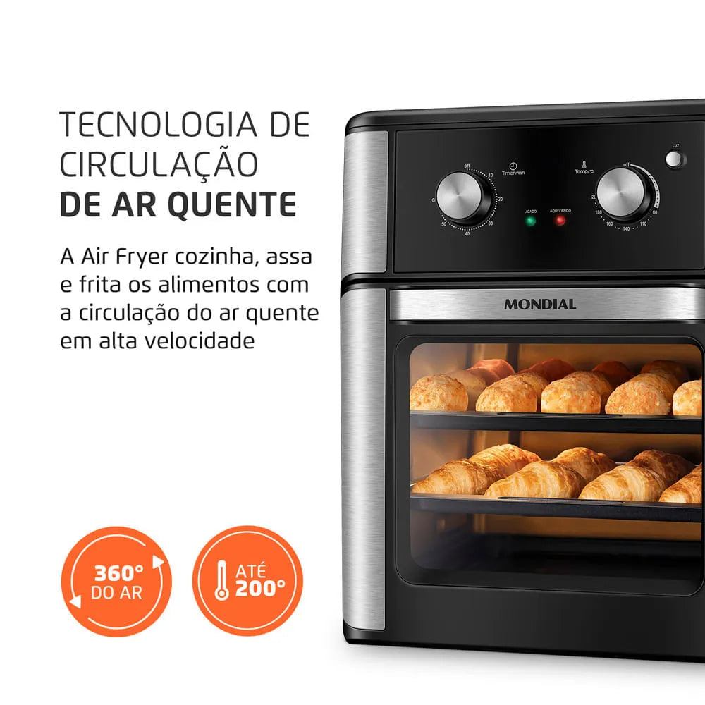 Fritadeira Air Fryer Forno Oven 12L Mondial Preto 2000W - AFON-12L-AB
