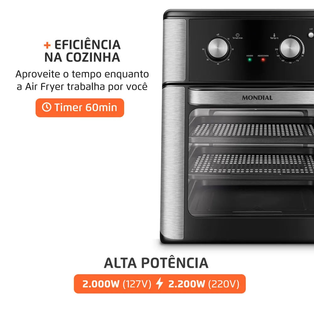 Fritadeira Air Fryer Forno Oven 12L Mondial Preto 2000W - AFON-12L-AB