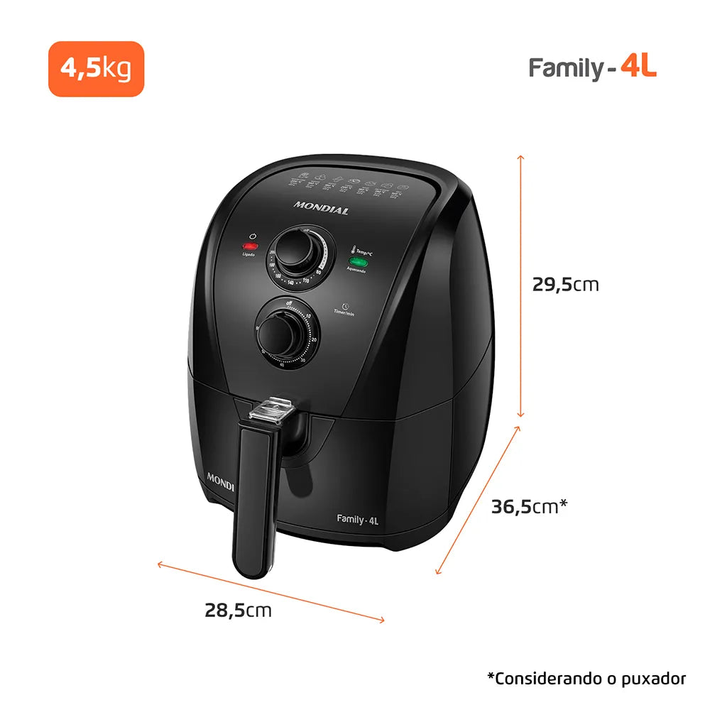 Fritadeira Sem Óleo Air Fryer 4L Mondial Preto 1500W - AFN-40-BF