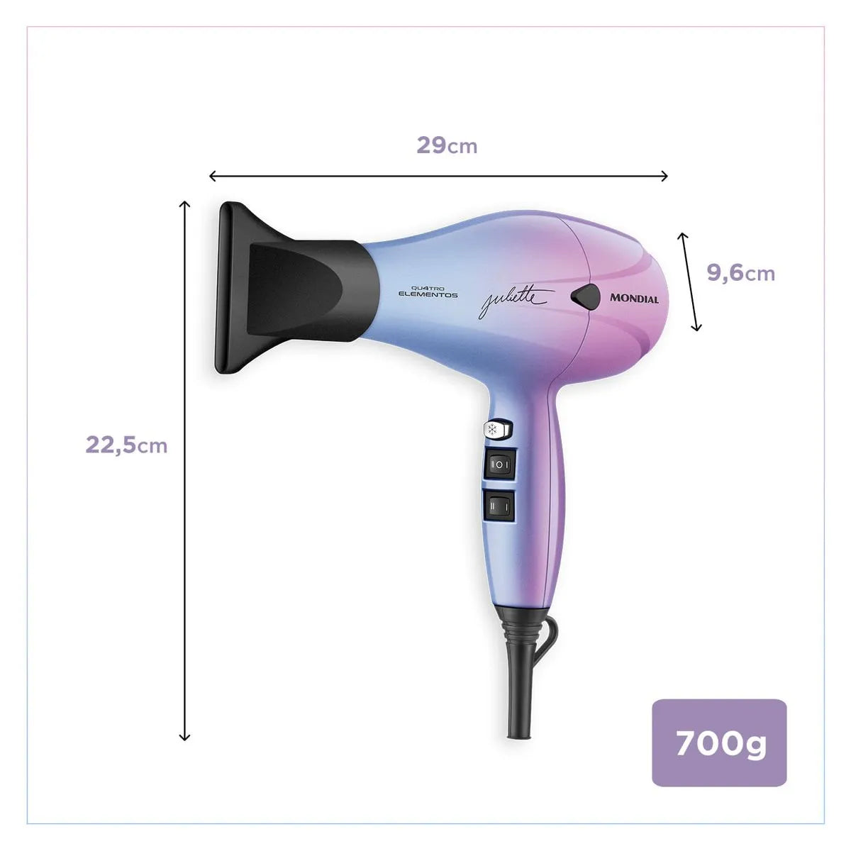 Secador de Cabelo By Juliette Mondial Azul e Rosa 2000W SCP-JU-03