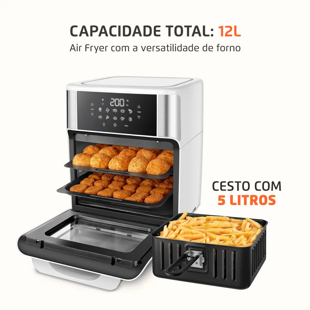 Fritadeira Air Fryer Forno Oven 12L Mondial Branco/Inox 2000W - AFON-12L-WI