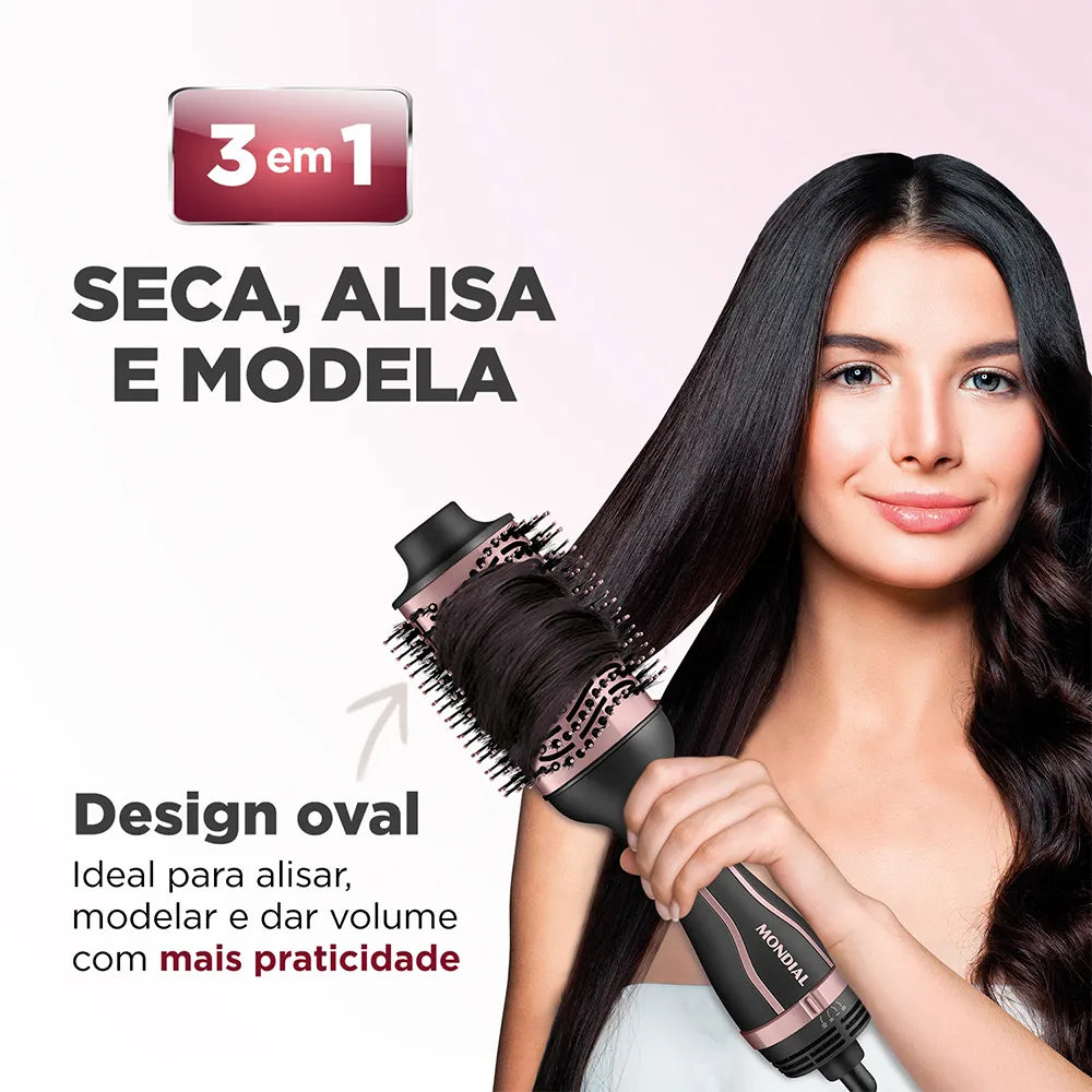 Escova Secadora Mondial Preto e Golden Rose 1300W ES-05-BI