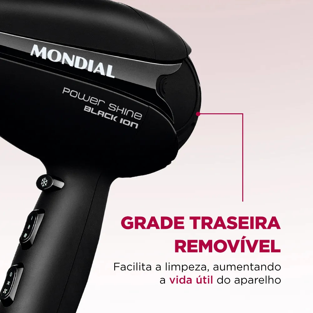 Secador de Cabelos Mondial Power Shine Black Íon 2000W SC-13