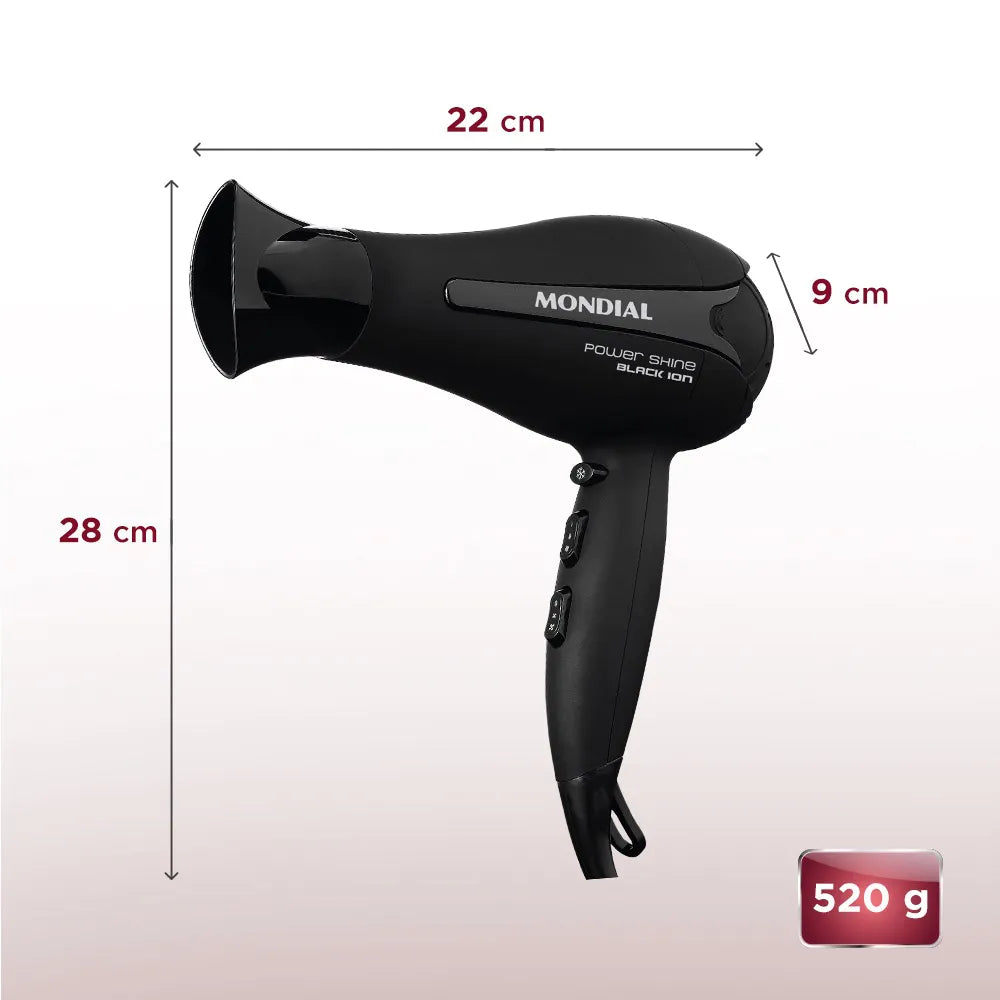 Secador de Cabelos Mondial Power Shine Black Íon 2000W SC-13