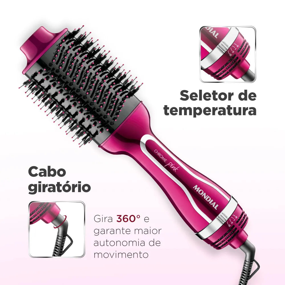 Escova Secadora Mondial Chrome Pink 1200W ES-04